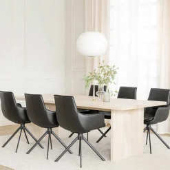 Wohnen Küchen-Essgruppen|Esszimmer Komplett*White Wash Tisch & Lederstühle - Senatau (siebenteilig)