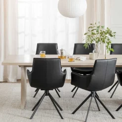 Wohnen Küchen-Essgruppen|Esszimmer Komplett*White Wash Tisch & Lederstühle - Senatau (siebenteilig)