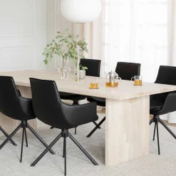 Wohnen Küchen-Essgruppen|Esszimmer Komplett*White Wash Tisch & Lederstühle - Senatau (siebenteilig)