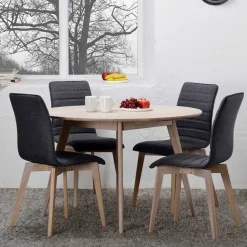 Wohnen Skandinavische Möbel|Küchen-Essgruppen*White Wash Tischgruppe in Rund - Navassa III (fünfteilig)