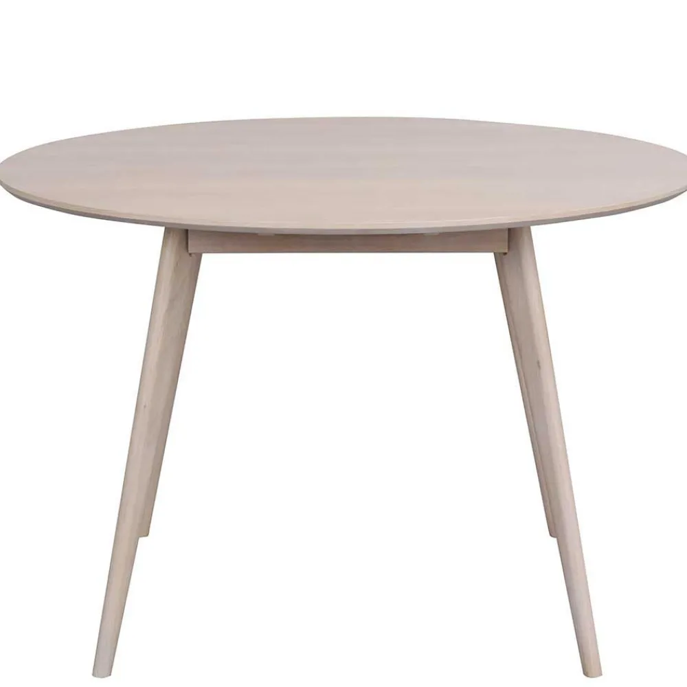 Wohnen Skandinavische Möbel|Küchen-Essgruppen*White Wash Tischgruppe in Rund - Navassa III (fünfteilig)