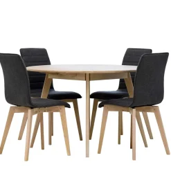 Wohnen Skandinavische Möbel|Küchen-Essgruppen*White Wash Tischgruppe in Rund - Navassa III (fünfteilig)