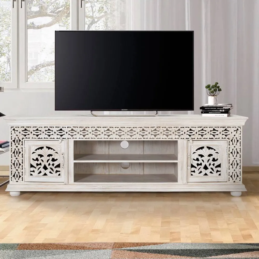 Wohnen White Wash TV Lowboard - dekoratives Design - Snake