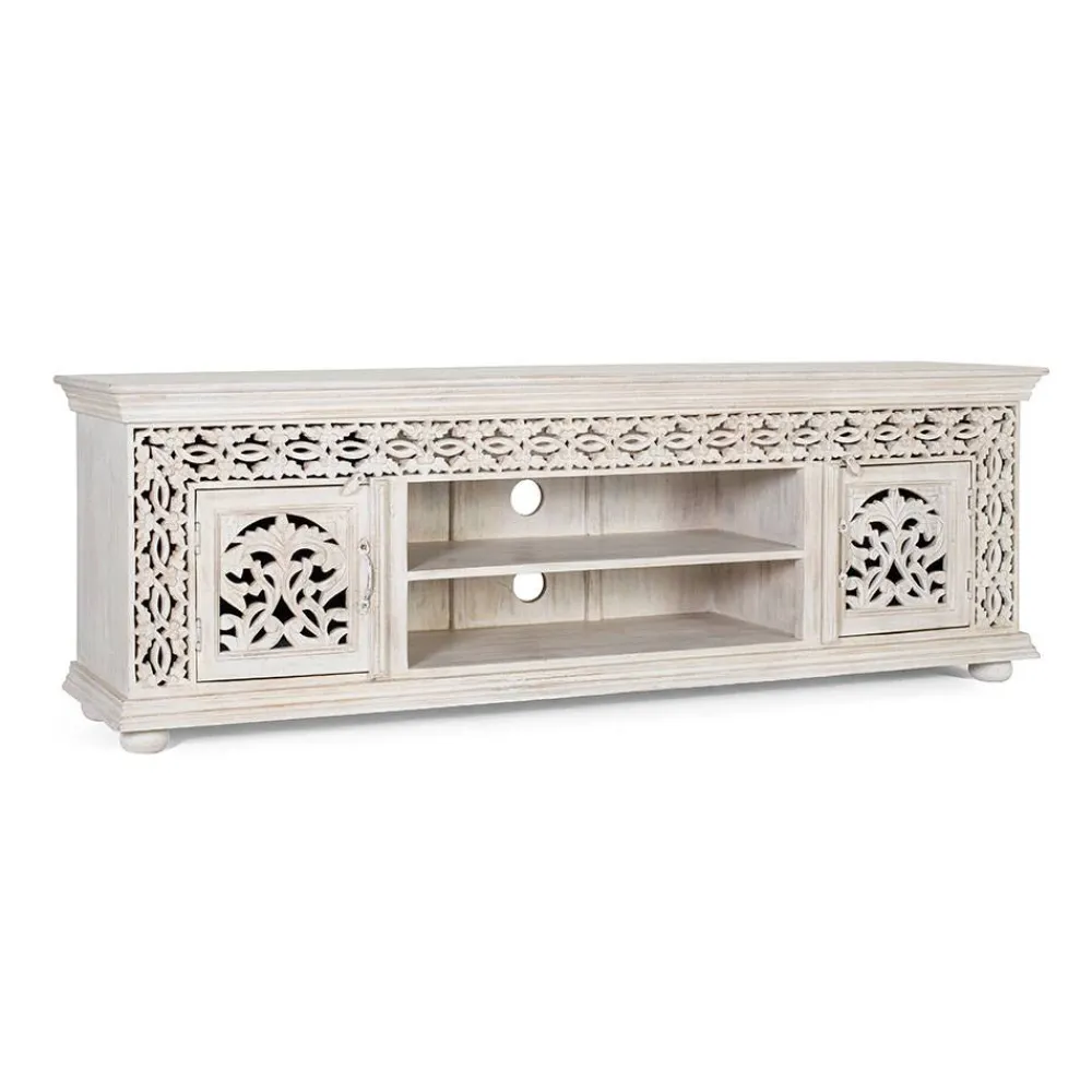 Wohnen White Wash TV Lowboard - dekoratives Design - Snake