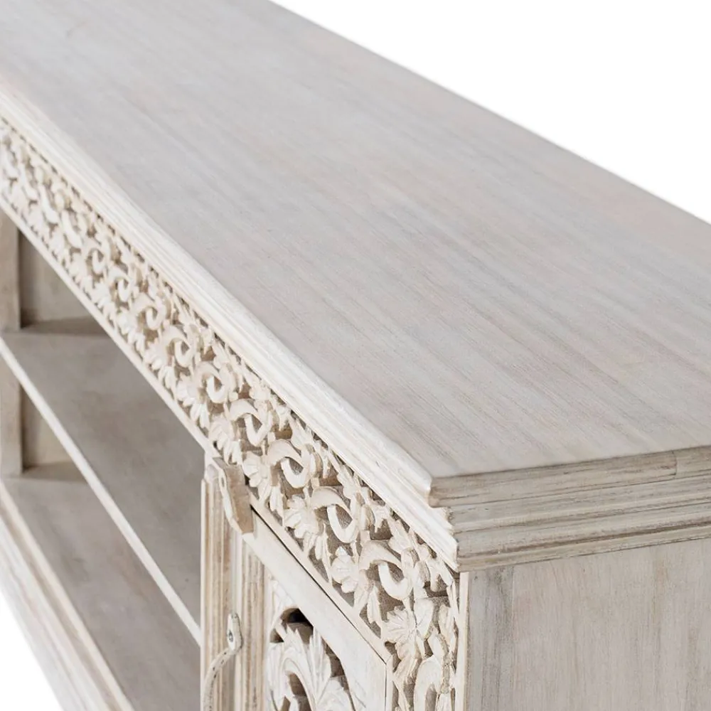 Wohnen White Wash TV Lowboard - dekoratives Design - Snake