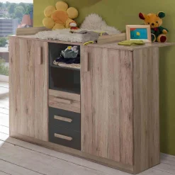 Wohnen Wickelkommode in Eiche San Remo & Dunkelgrau - Jilamenda