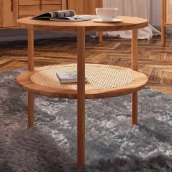 Wohnen Rattanmöbel*Wildbuche Couchtisch mit Ablage Wiener Geflecht - Indrya