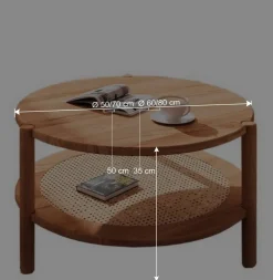 Wohnen Rattanmöbel*Wildbuche Couchtisch mit Ablage Wiener Geflecht - Indrya