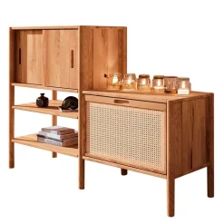 Wohnen Wildbuche Holzregal mit Schiebetüren - Indrya