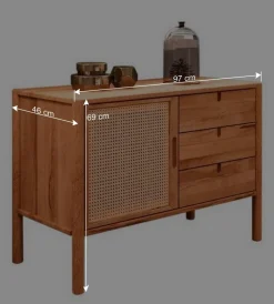 Wohnen Rattanmöbel*Wildbuche Kommode mit Wiener Geflecht Tür - Indrya