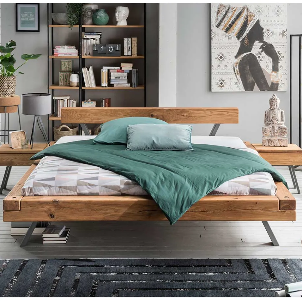 Wohnen Wildeiche Balkenbett Set 4 Größen - Chaya (dreiteilig)