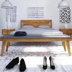 Wohnen Graue Möbel|Retro Möbel*Wildeiche Bank für die Wohnung mit Polster - Hardus