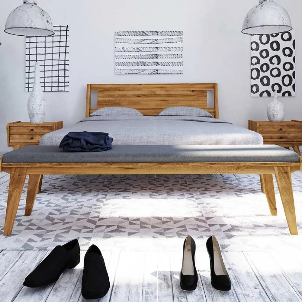 Wohnen Graue Möbel|Retro Möbel*Wildeiche Bank für die Wohnung mit Polster - Hardus