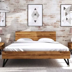 Wohnen Wildeiche Bett aus Stahlfüßen in Schwarz - Mandirov