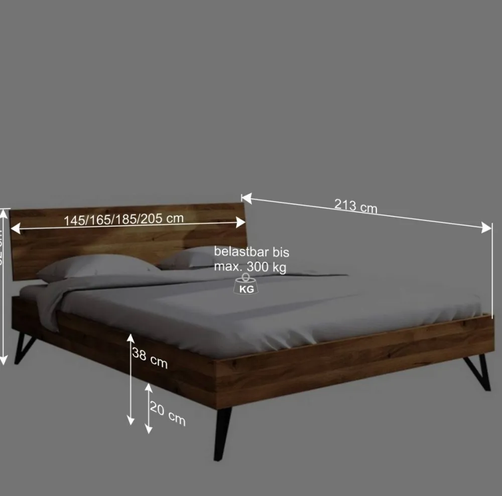 Wohnen Wildeiche Bett aus Stahlfüßen in Schwarz - Mandirov