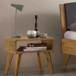 Wohnen Naturholzmöbel|Betten*Wildeiche Bett mit Kopfteilpolstern in Grau - Luxuria