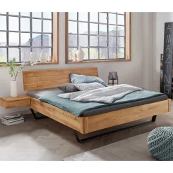 Wohnen Wildeiche Bett mit Metallkufen in Schwarzgrau - Tomya