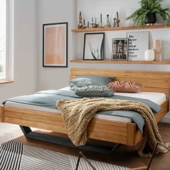 Wohnen Wildeiche Bett mit Metallkufen in Schwarzgrau - Tomya