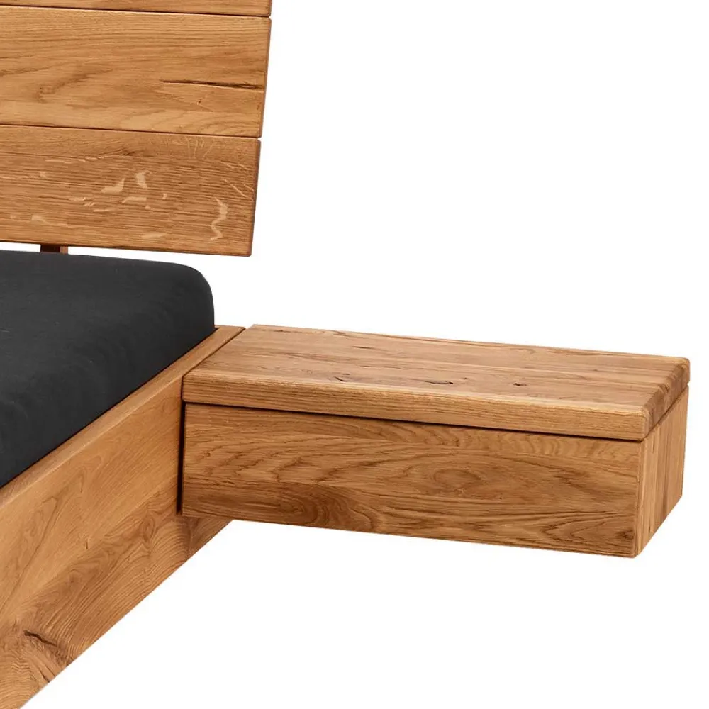 Wohnen Wildeiche Bett mit Metallkufen in Schwarzgrau - Tomya