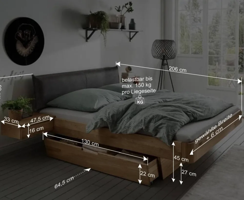 Wohnen Betten|Betten*Wildeiche Bett mit Schubkasten Set - Zennian (dreiteilig)