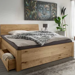 Wohnen Jugendbetten*Wildeiche Bett mit vier Schubladen modern - Zennian