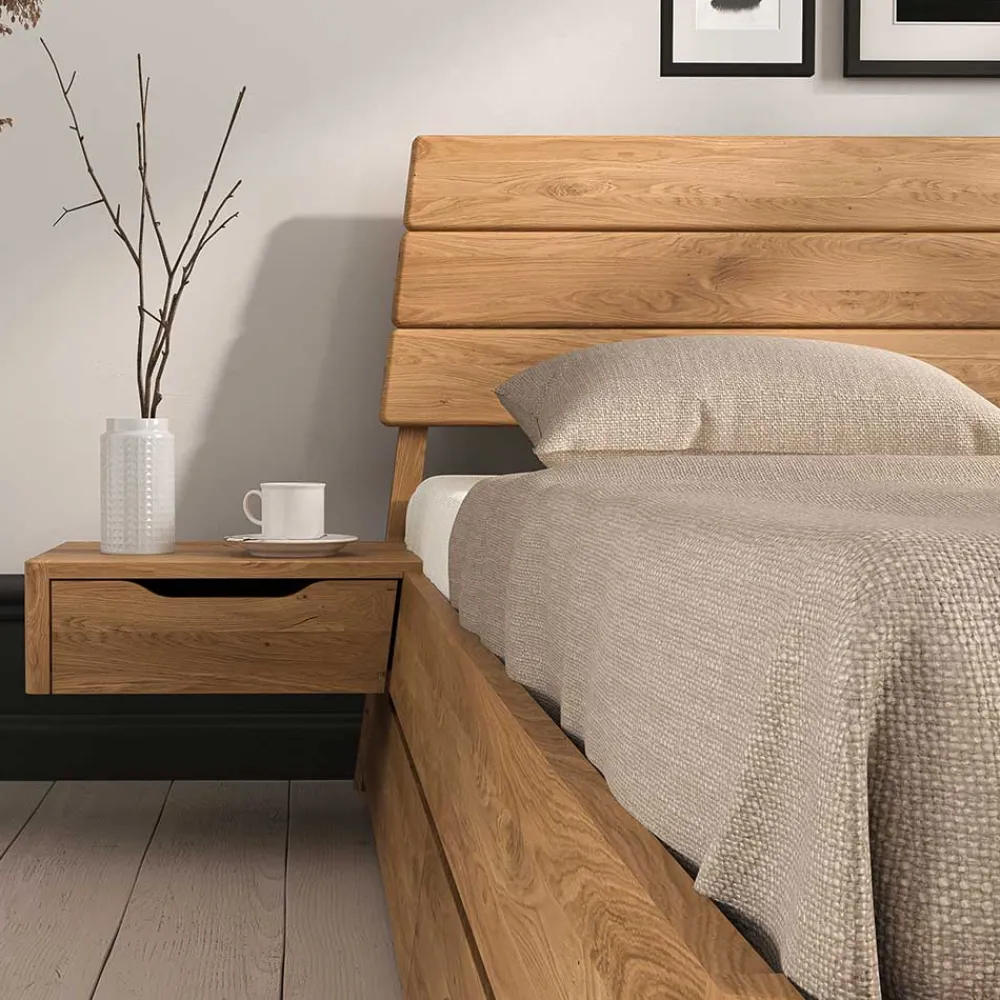 Wohnen Wildeiche Bettgestell mit Holzkopfteil - Lugos