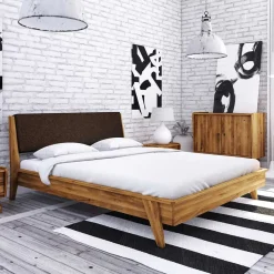 Wohnen Braune Möbel|Retro Möbel*Wildeiche Bettrahmen 210cm mit Kunstleder Kopfteil - Hardus