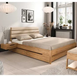 Wohnen Jugendbetten*Wildeiche Designbett mit Nachtkonsolen - Dominus (dreiteilig)