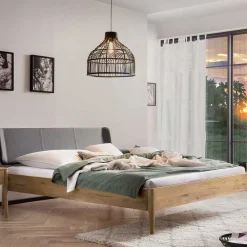 Wohnen Graue Möbel|Naturholzmöbel*Wildeiche Doppelbett mit Kunstleder Kopfteil - Lucyanco