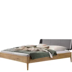 Wohnen Graue Möbel|Naturholzmöbel*Wildeiche Doppelbett mit Kunstleder Kopfteil - Lucyanco