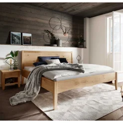 Wohnen Wildeiche Doppelbett mit Holzkopfteil - Adeira