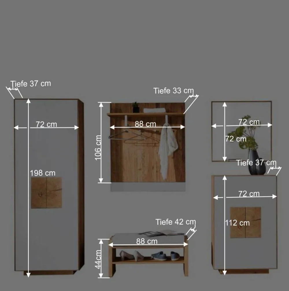 Wohnen Garderoben|Garderoben*Wildeiche Flur Möbel Kombi - Mandrey (fünfteilig)
