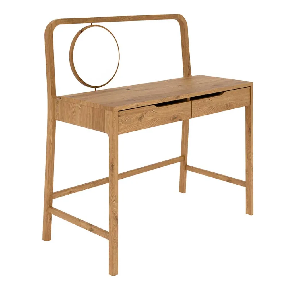 Wohnen Schminktische*Wildeiche Frisiertisch mit rundem Spiegel - Laida