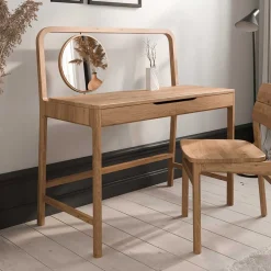 Wohnen Schminktische*Wildeiche Frisiertisch mit rundem Spiegel - Laida