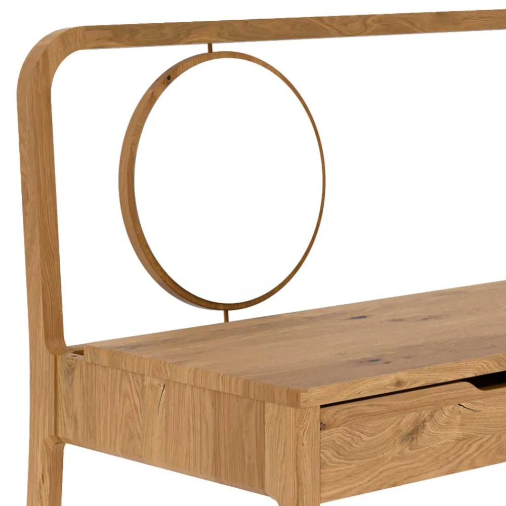 Wohnen Schminktische*Wildeiche Frisiertisch mit rundem Spiegel - Laida