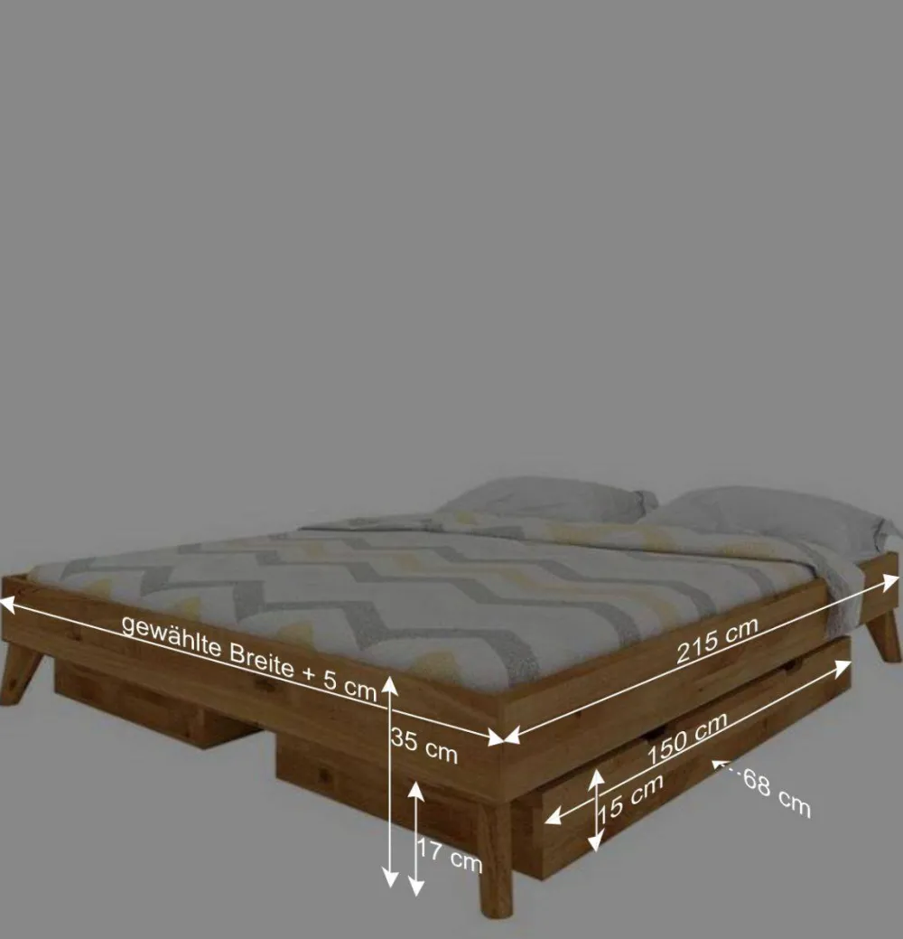 Wohnen Jugendbetten*Wildeiche Funktionsbett ohne Kopfteil - Eavy