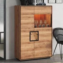 Wohnen Wildeiche Highboard mit Glas Einsatz - Shipper