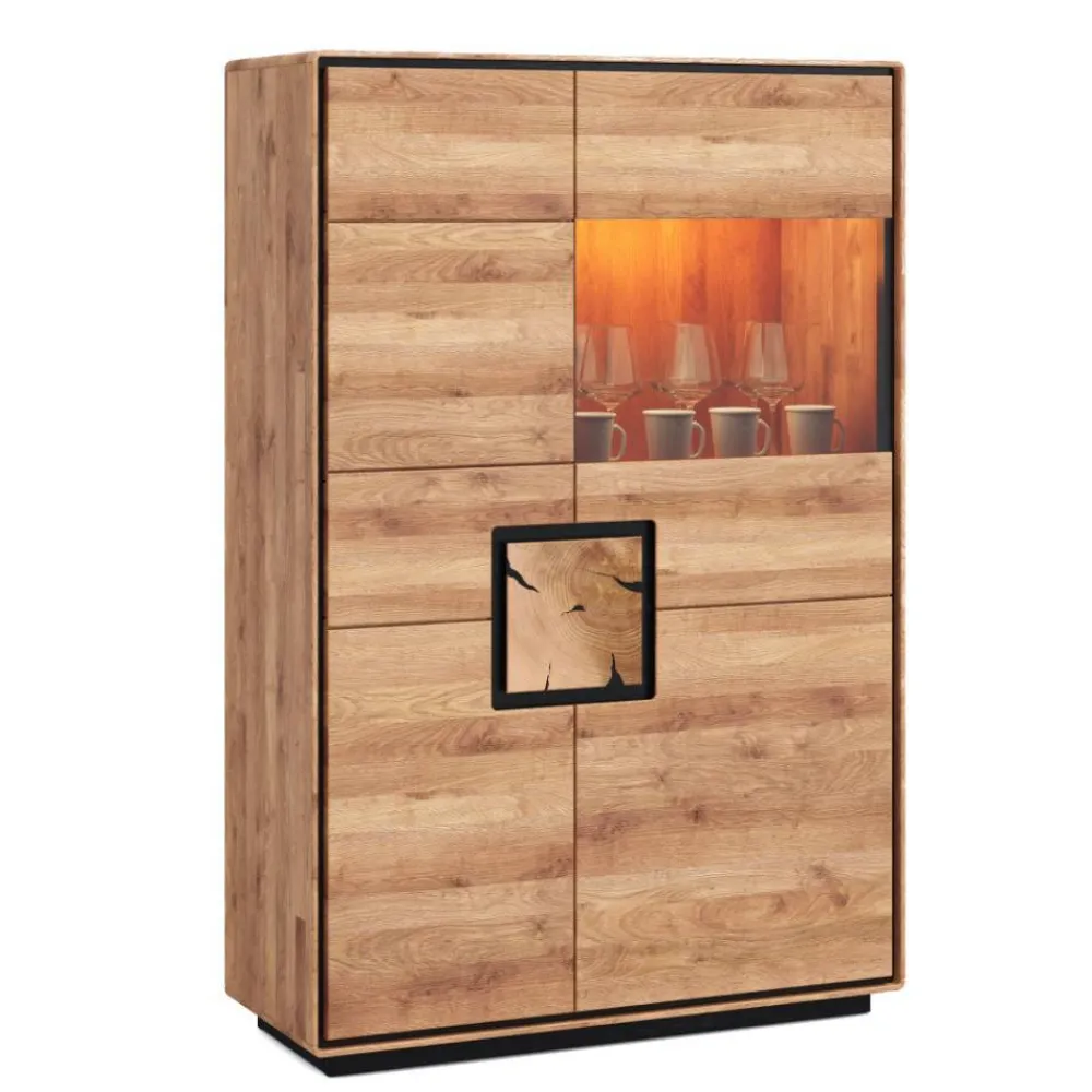 Wohnen Wildeiche Highboard mit Glas Einsatz - Shipper