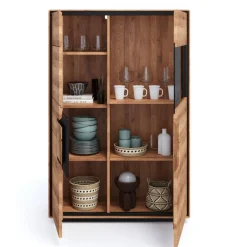 Wohnen Wildeiche Highboard mit Glas Einsatz - Shipper