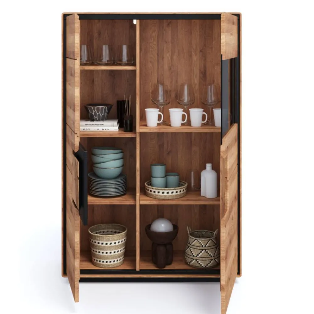 Wohnen Wildeiche Highboard mit Glas Einsatz - Shipper