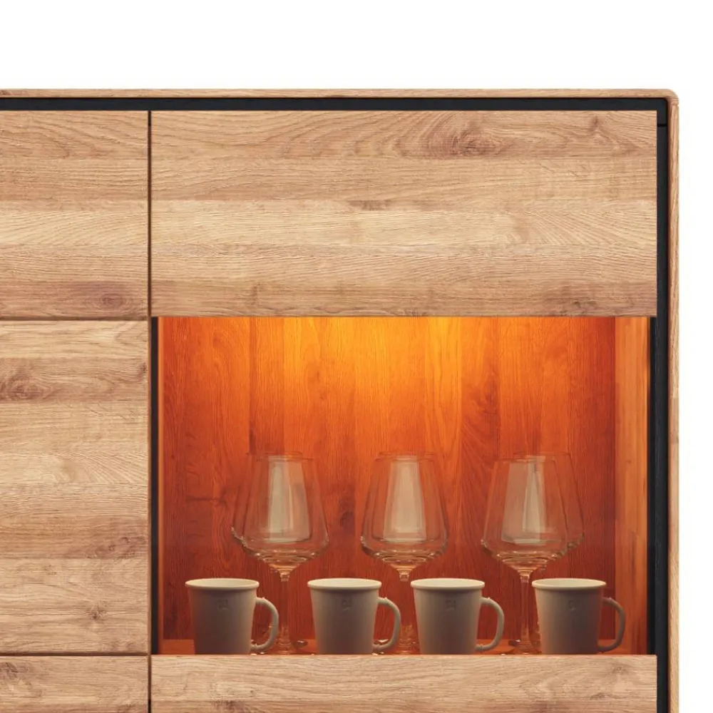 Wohnen Wildeiche Highboard mit Glas Einsatz - Shipper