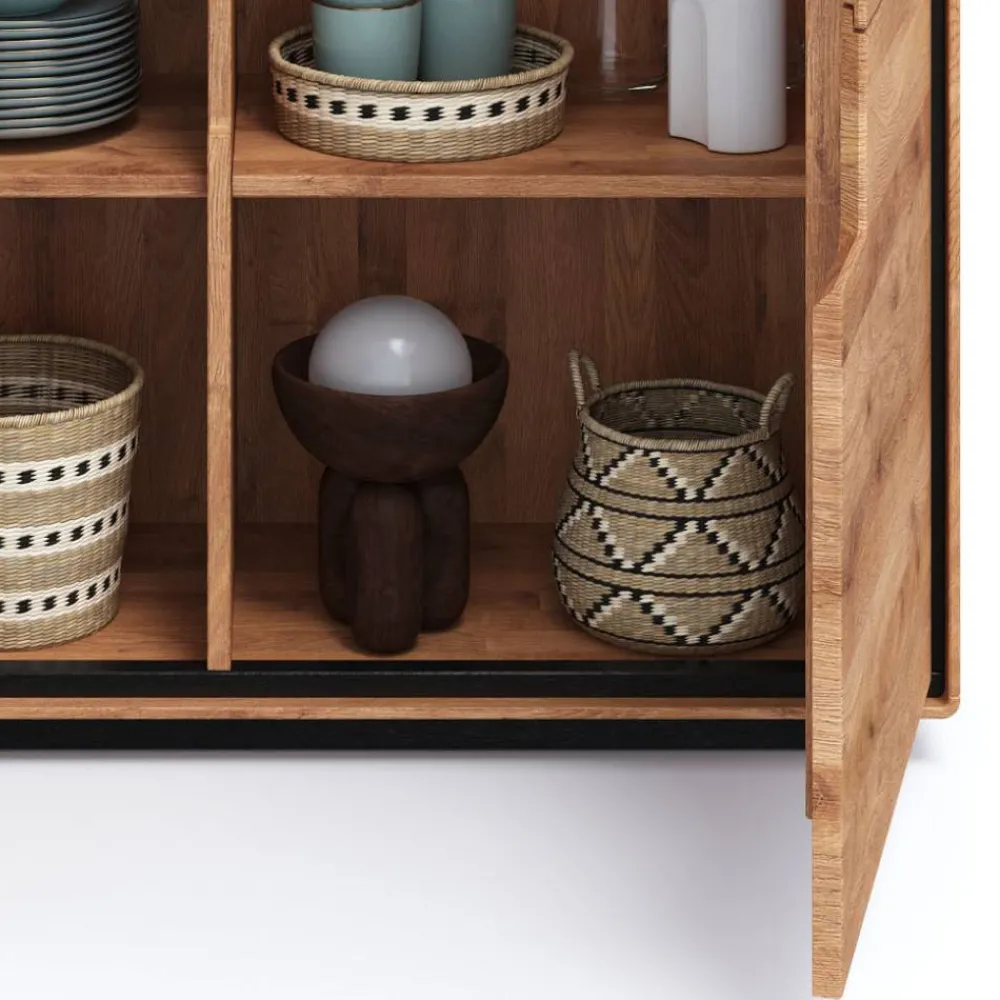 Wohnen Wildeiche Highboard mit Glas Einsatz - Shipper