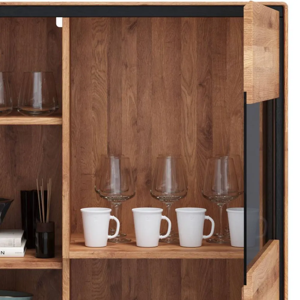 Wohnen Wildeiche Highboard mit Glas Einsatz - Shipper