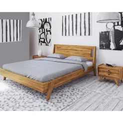 Wohnen Wildeiche Holz Bett mit Überlänge 220 cm - Hardus (dreiteilig)