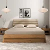 Wohnen Betten|Betten*Wildeiche Holzbett mit Polsterkopfteil in Beige - Favorite