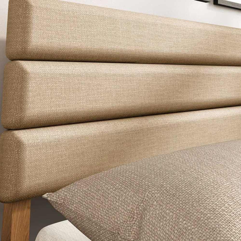 Wohnen Betten|Betten*Wildeiche Holzbett mit Polsterkopfteil in Beige - Favorite