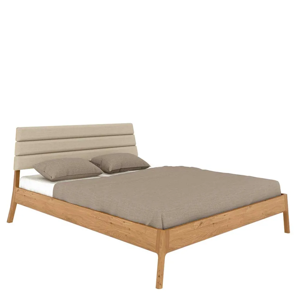 Wohnen Betten|Betten*Wildeiche Holzbett mit Polsterkopfteil in Beige - Favorite