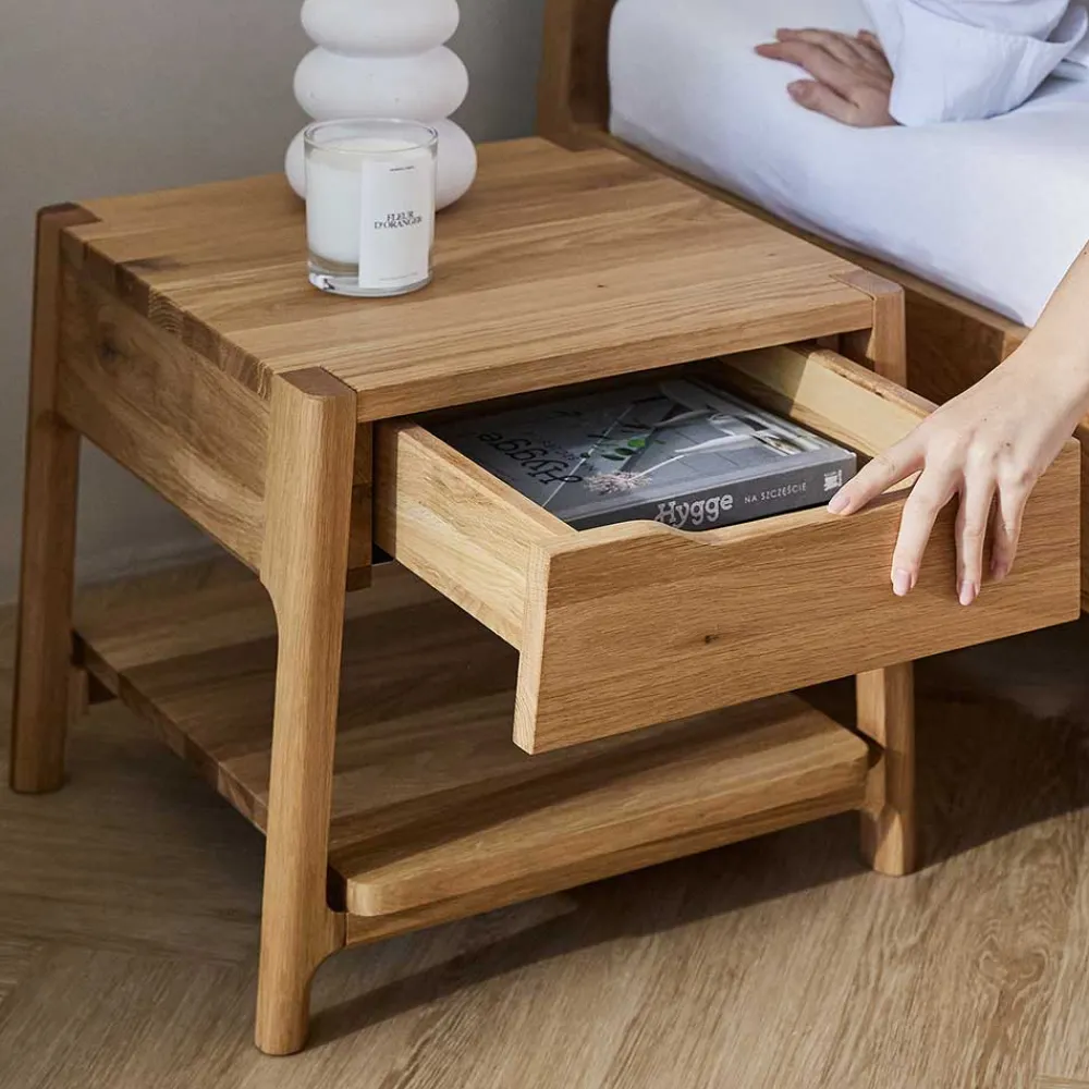 Wohnen Betten|Betten*Wildeiche Holzbett mit Polsterkopfteil in Beige - Favorite