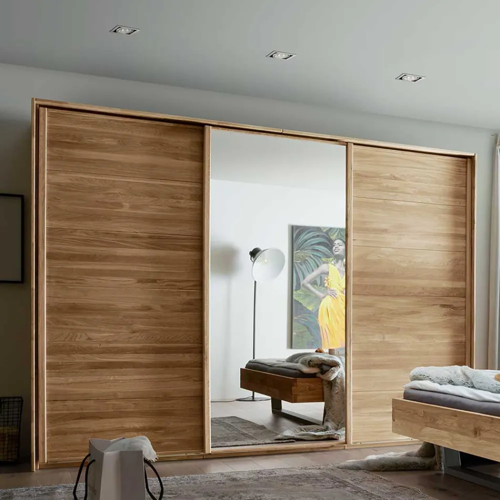 Wohnen Wildeiche Kleiderschrank mit 3 Schwebetüren - Divnoi