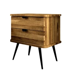 Wohnen Loft Möbel|Industrial Möbel*Wildeiche Nachtkommode mit hohen Stahlbeinen - Casarius